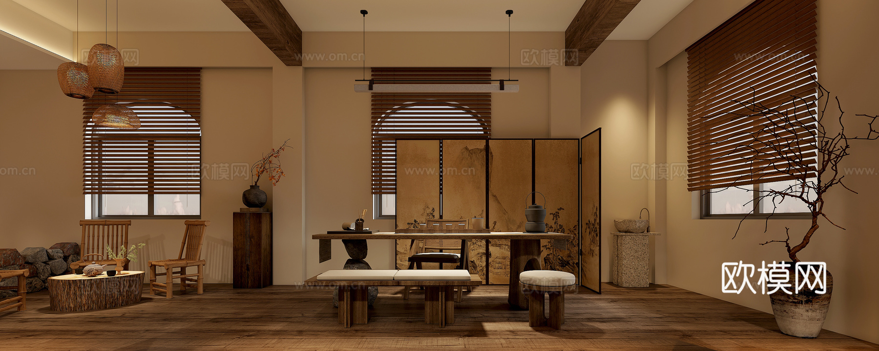 新中式茶馆茶室3d模型下载