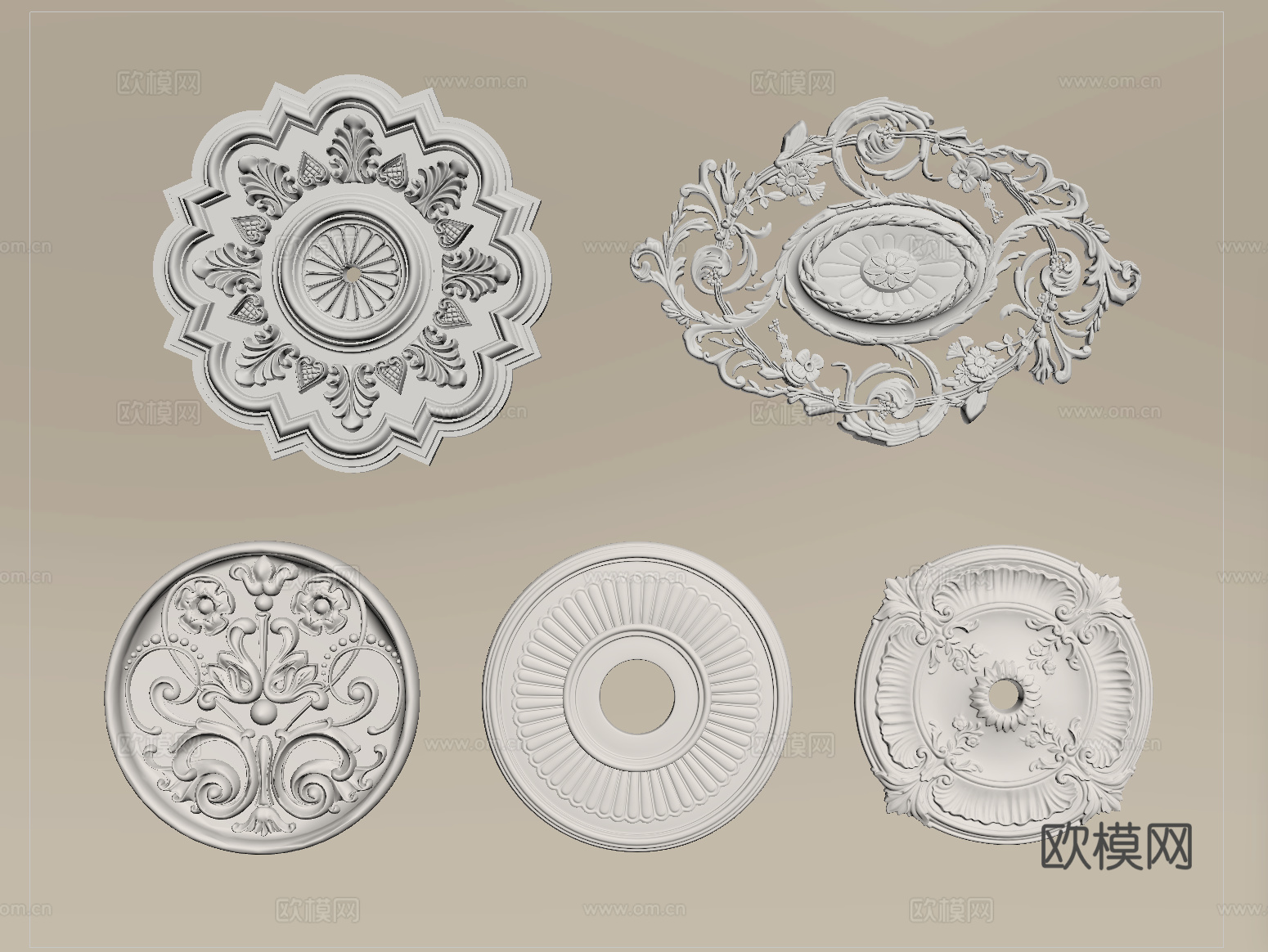 欧式雕花灯盘 灯盘底座 石膏构件su模型