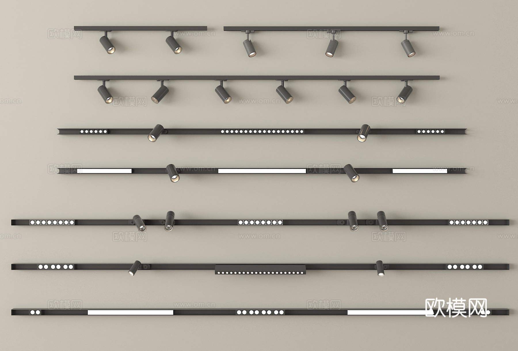 现代筒灯射灯 线形射灯 轨道射灯su模型