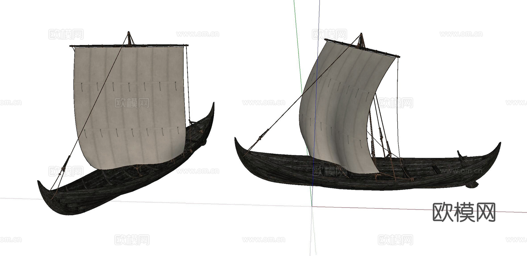 现代船 木船 帆船su模型下载（渲染图2）