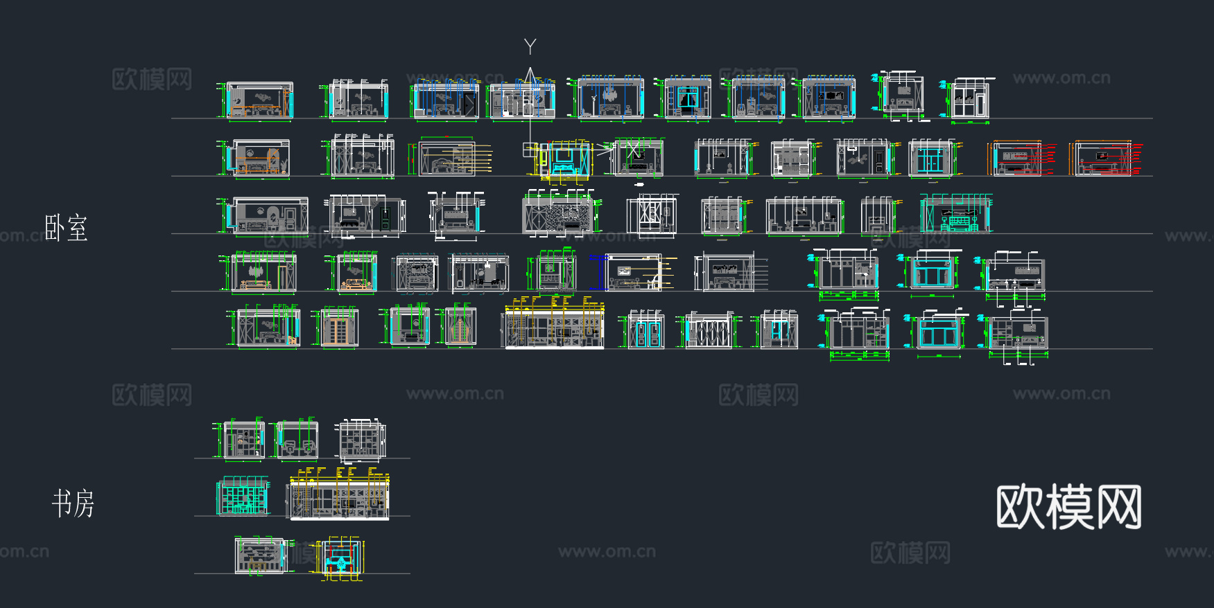 卧室立面图卧室背景墙书房立面图书架施工图主卧次卧书房立面图cad施工图