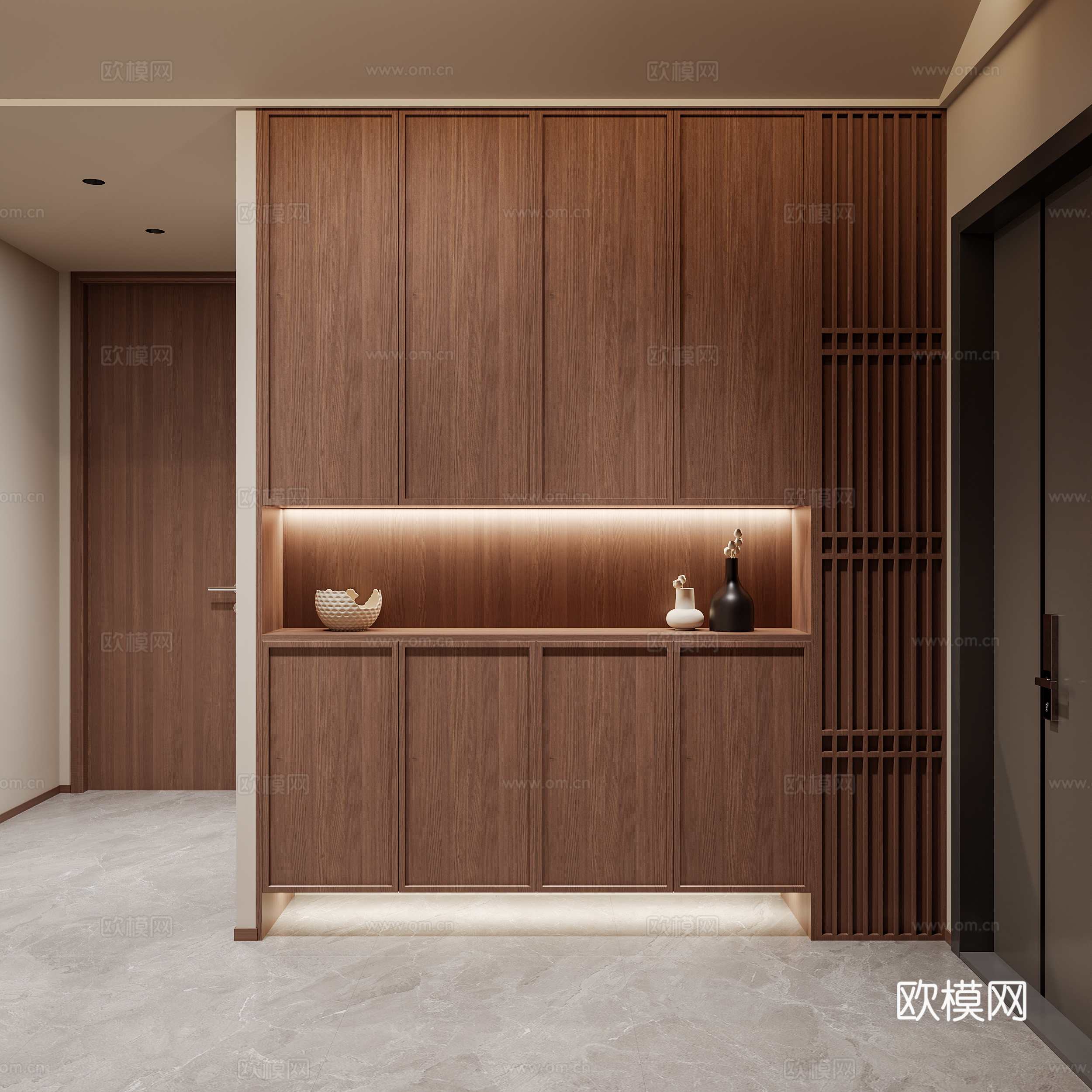 新中式入户玄关 走廊过道 玄关柜  新中式陶瓷摆件3d模型下载（渲染图2）