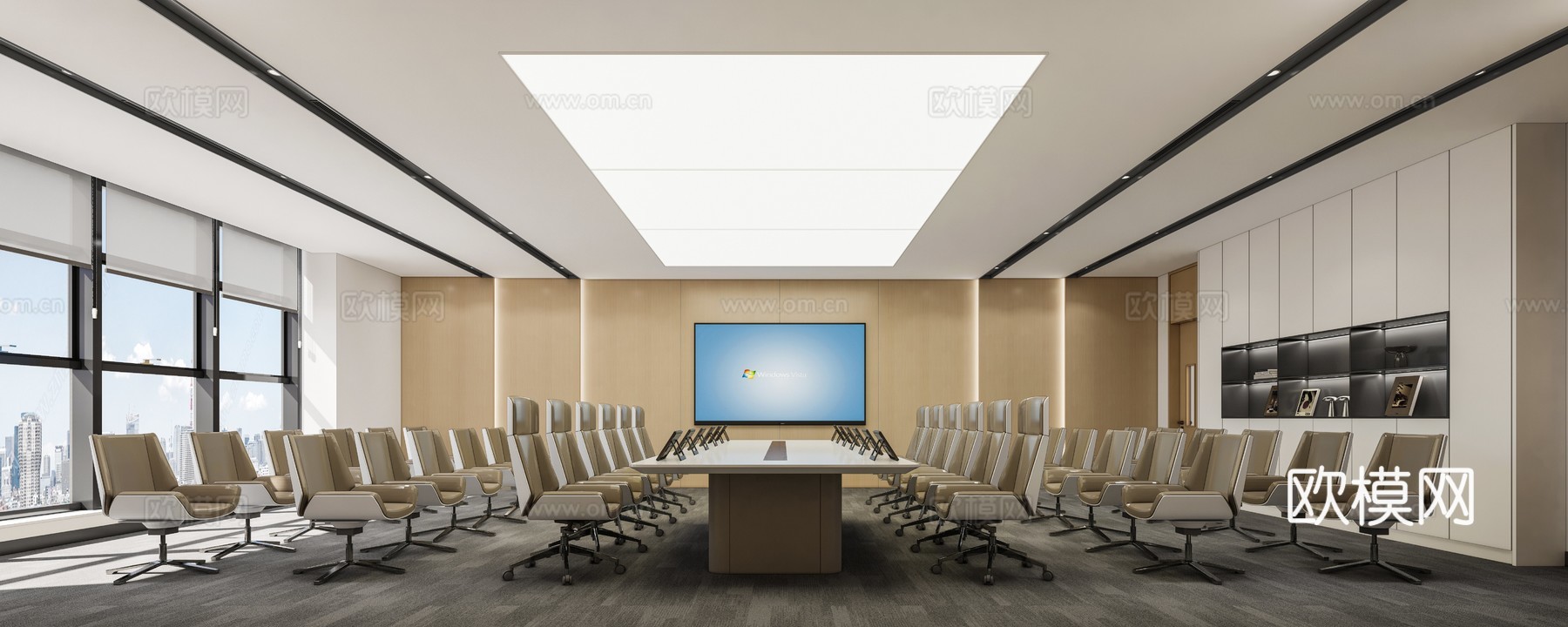 现代会议室  会议室  会议室桌椅su模型