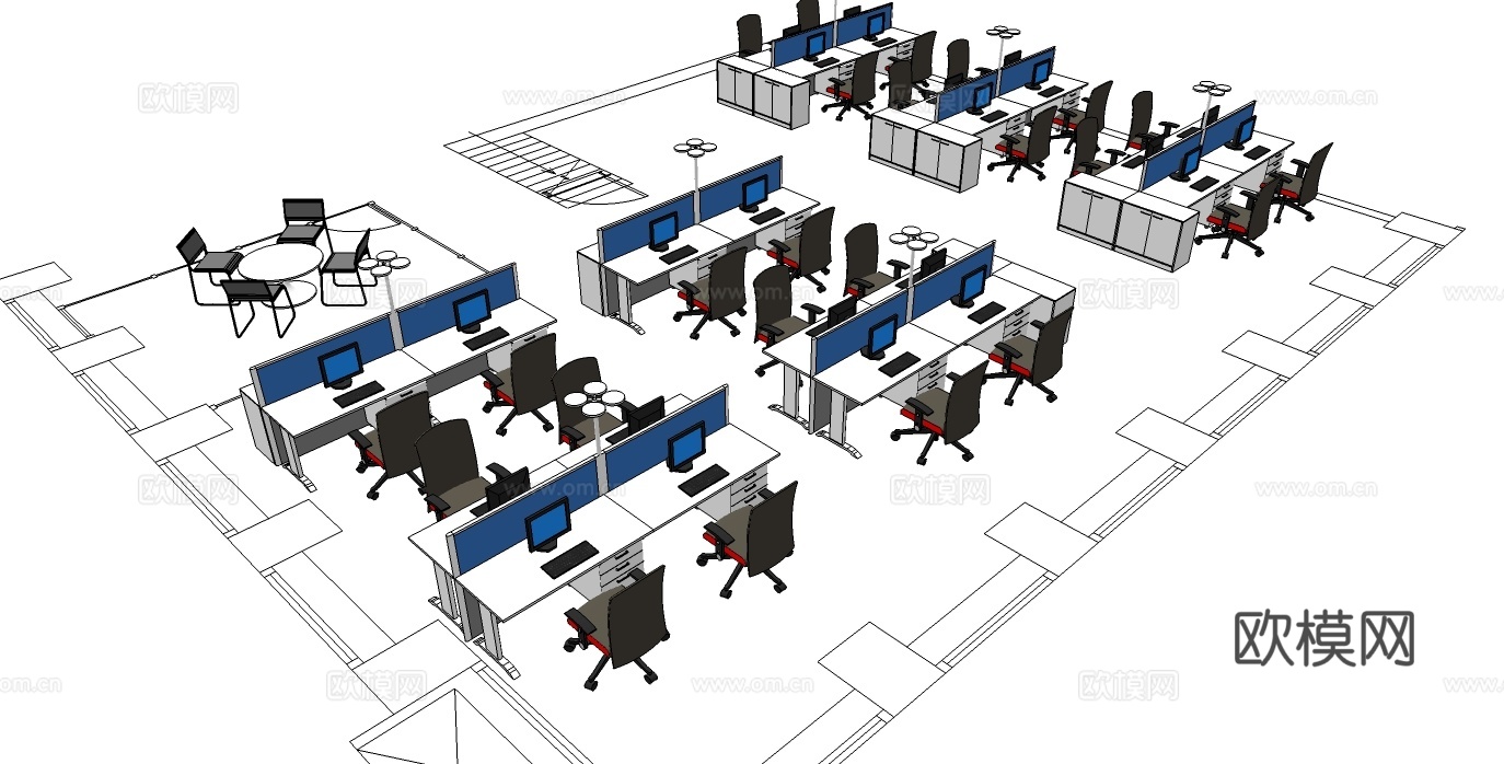 办公工位 办公班台 办公家具 工位su模型