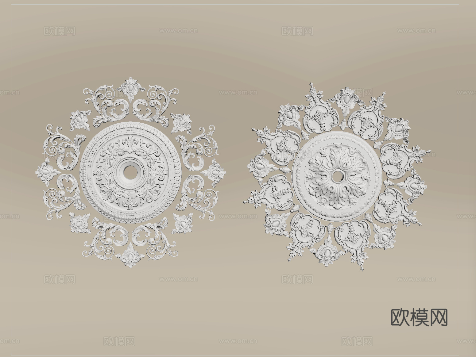 法式石膏线条 雕花 灯盘su模型