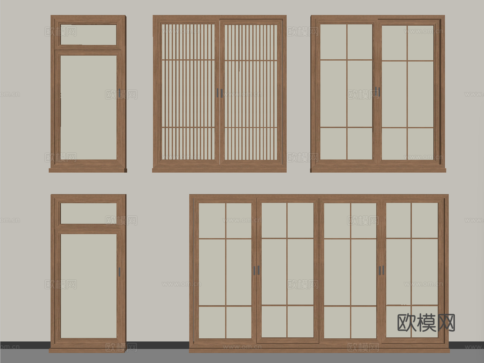 新中式推拉窗 平开窗su模型
