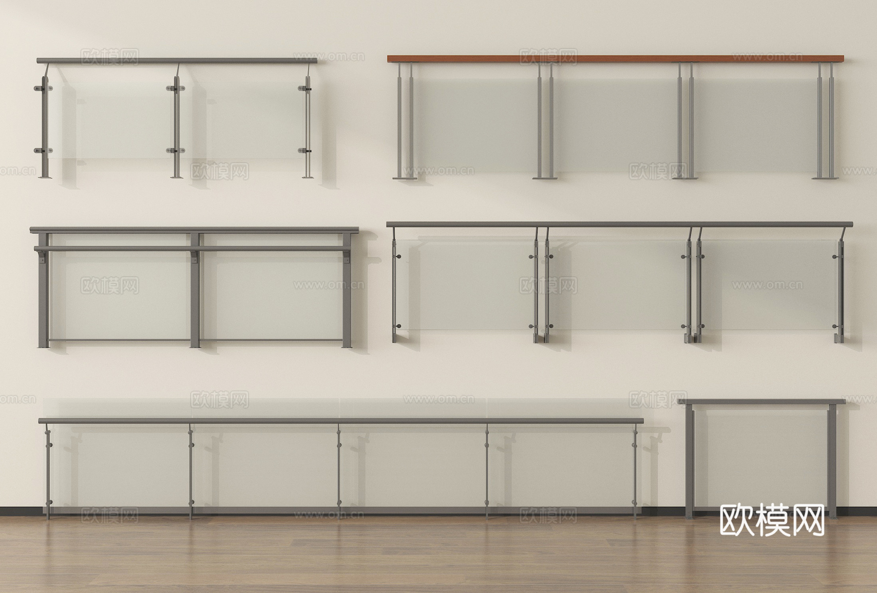 现代围栏护栏 玻璃栏杆 护栏 扶手 阳台护栏su模型