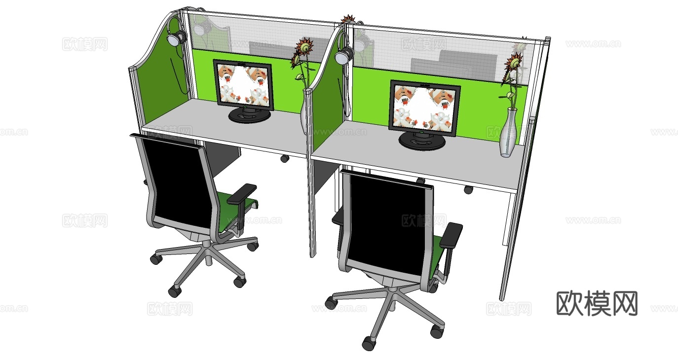 办公工位 办公班台 办公家具 工位 办公室su模型