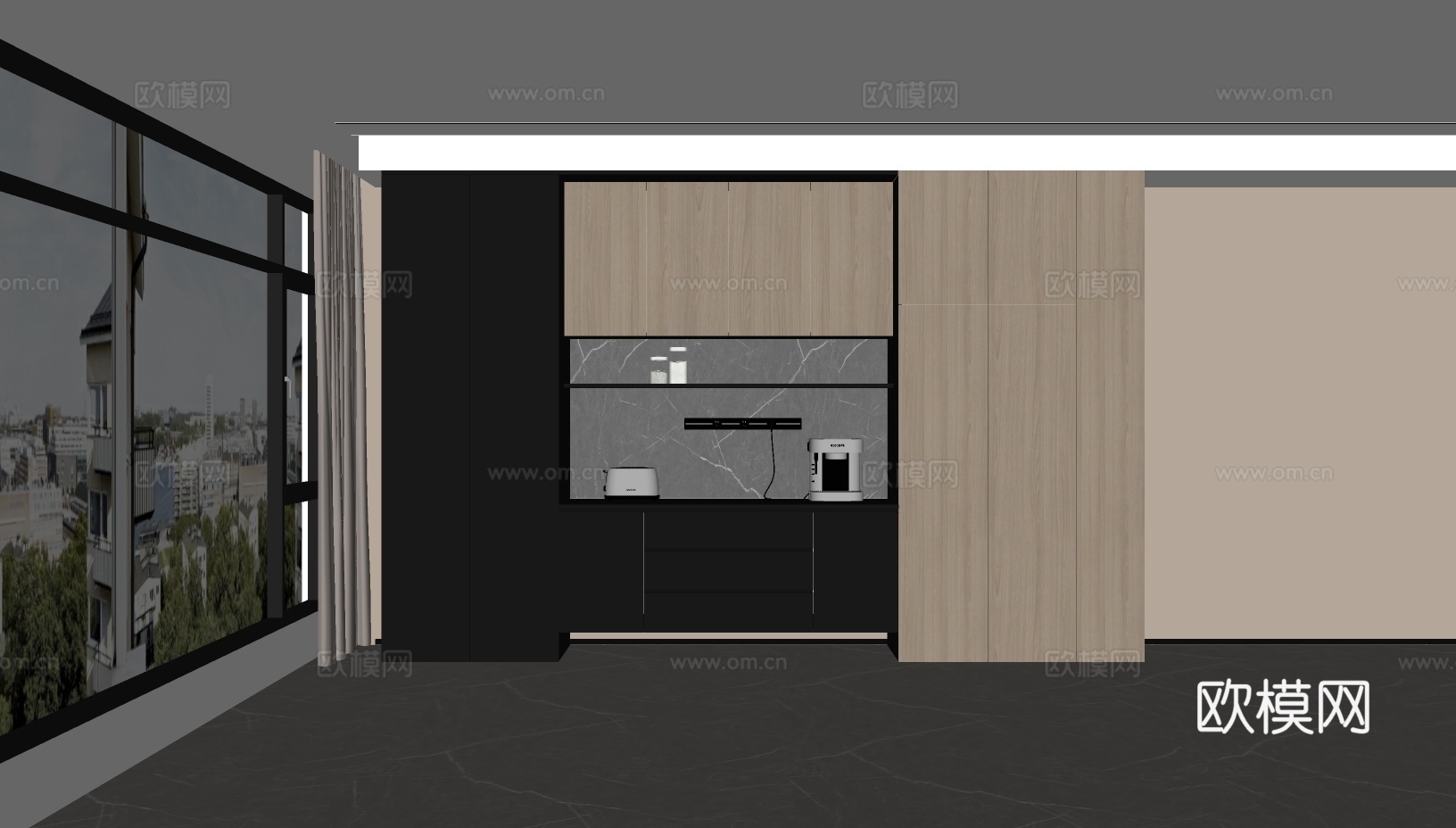 现代意式餐厅备餐台餐边柜su模型