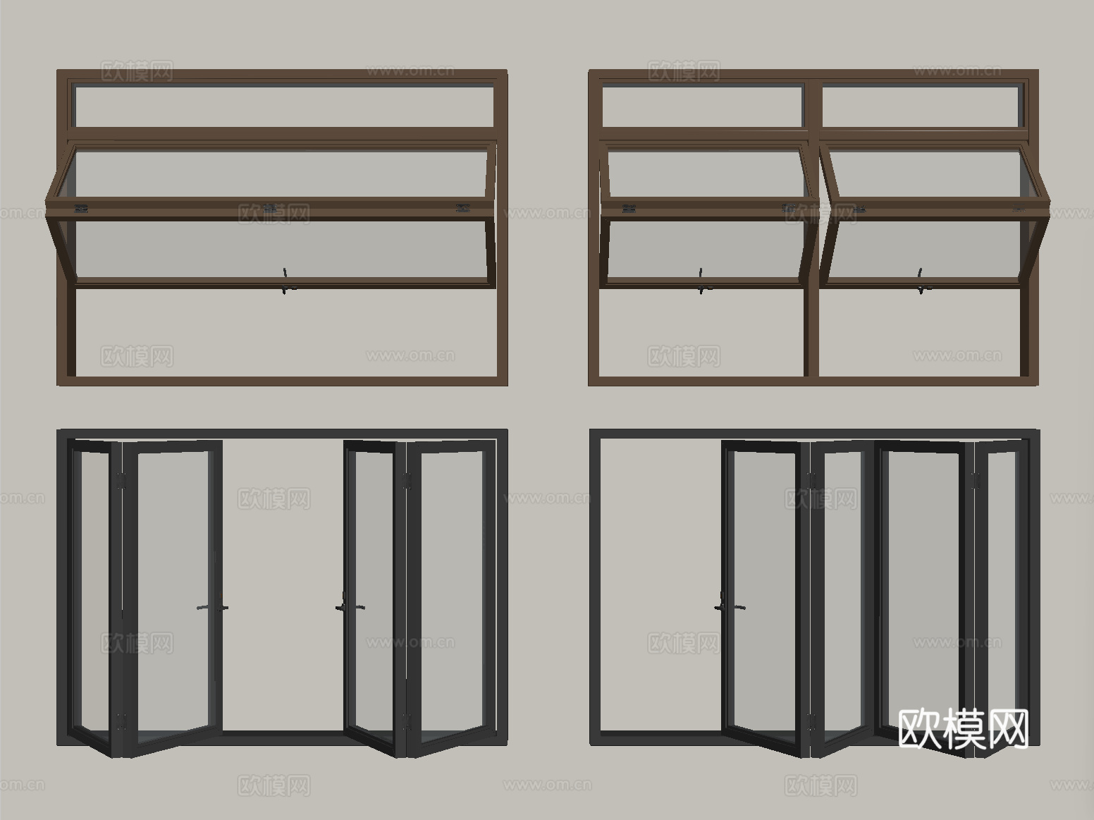 现代折叠窗 上下折叠窗su模型