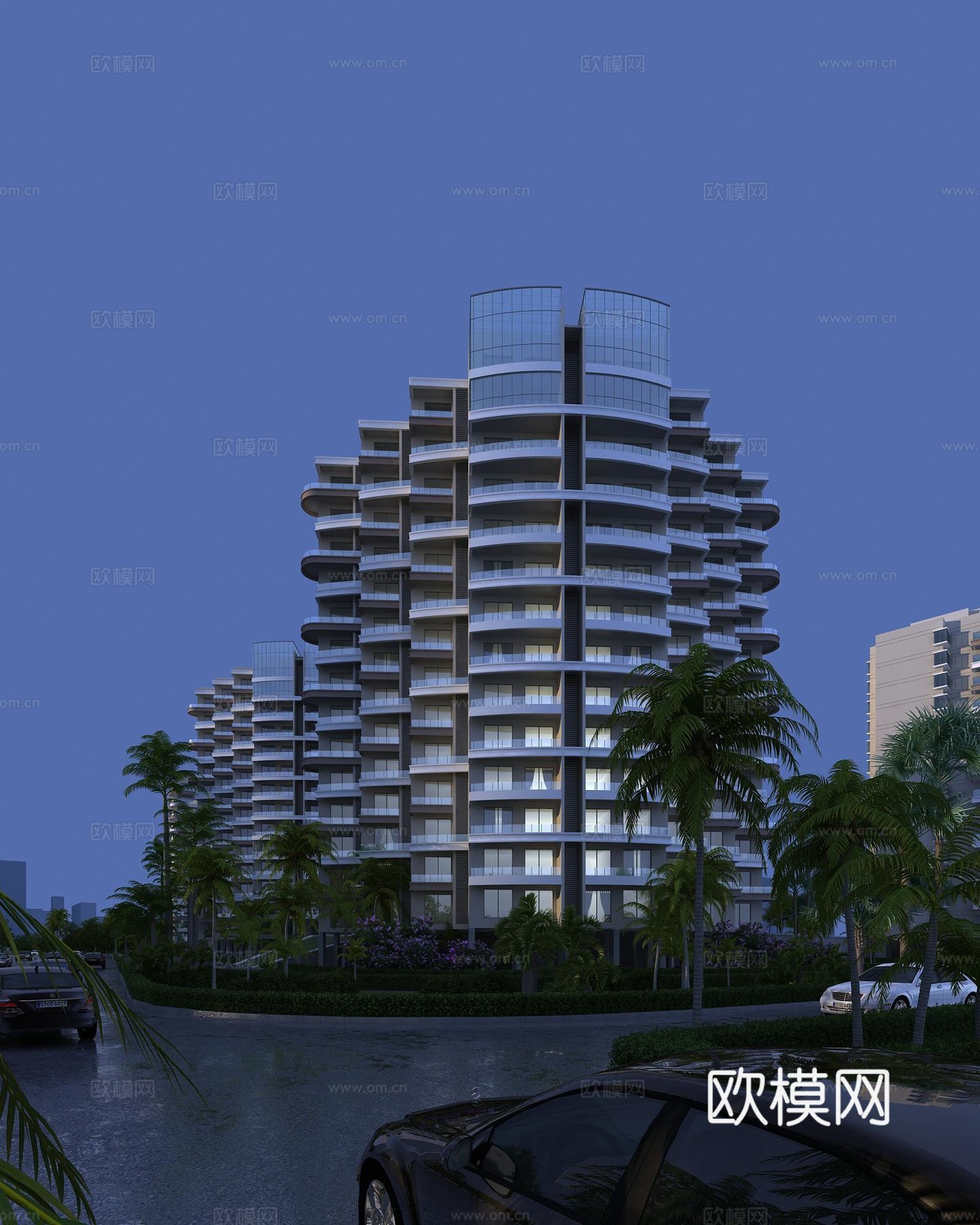 现代弧形高层住宅外观3d模型