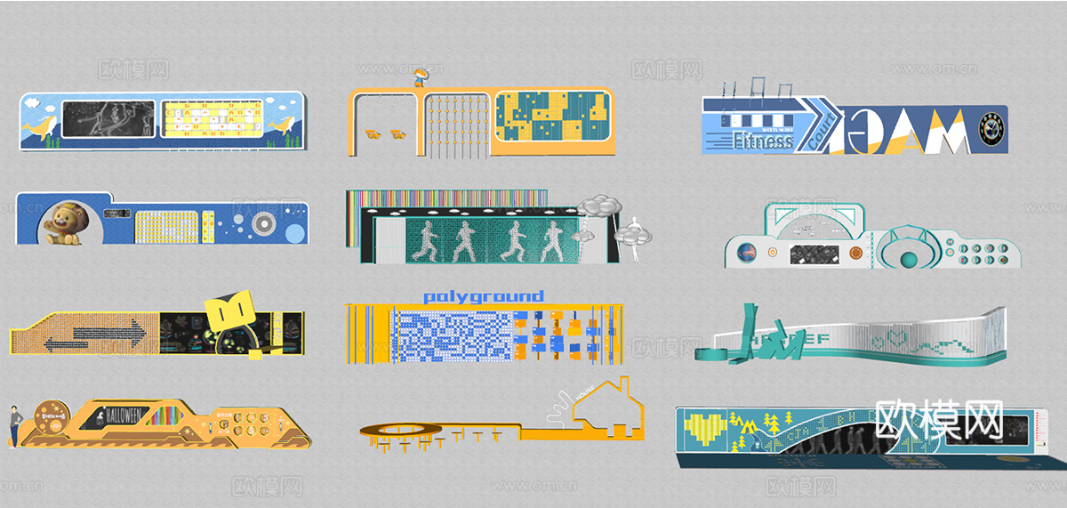 现代儿童互动景墙围墙su模型