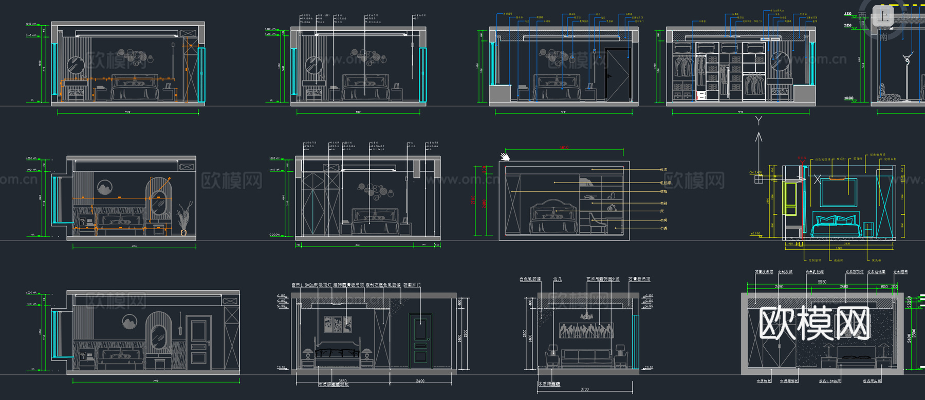 卧室立面图卧室背景墙书房立面图书架施工图主卧次卧书房立面图cad施工图