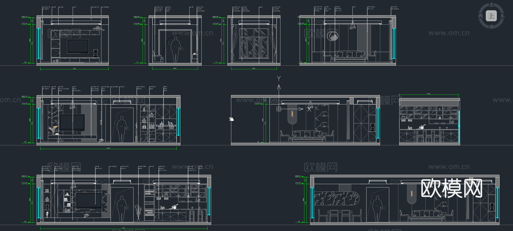 客厅立面图沙发背景墙电视背景墙客餐厅立面施工图图块图例cad施工图