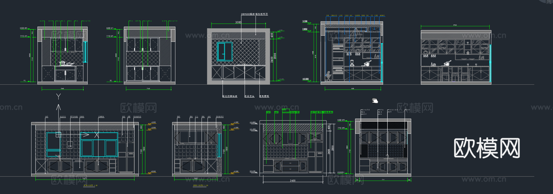 厨房立面图卫生间立面图厨卫立面图厨房卫浴立面图素材库cad施工图下载（渲染图4）