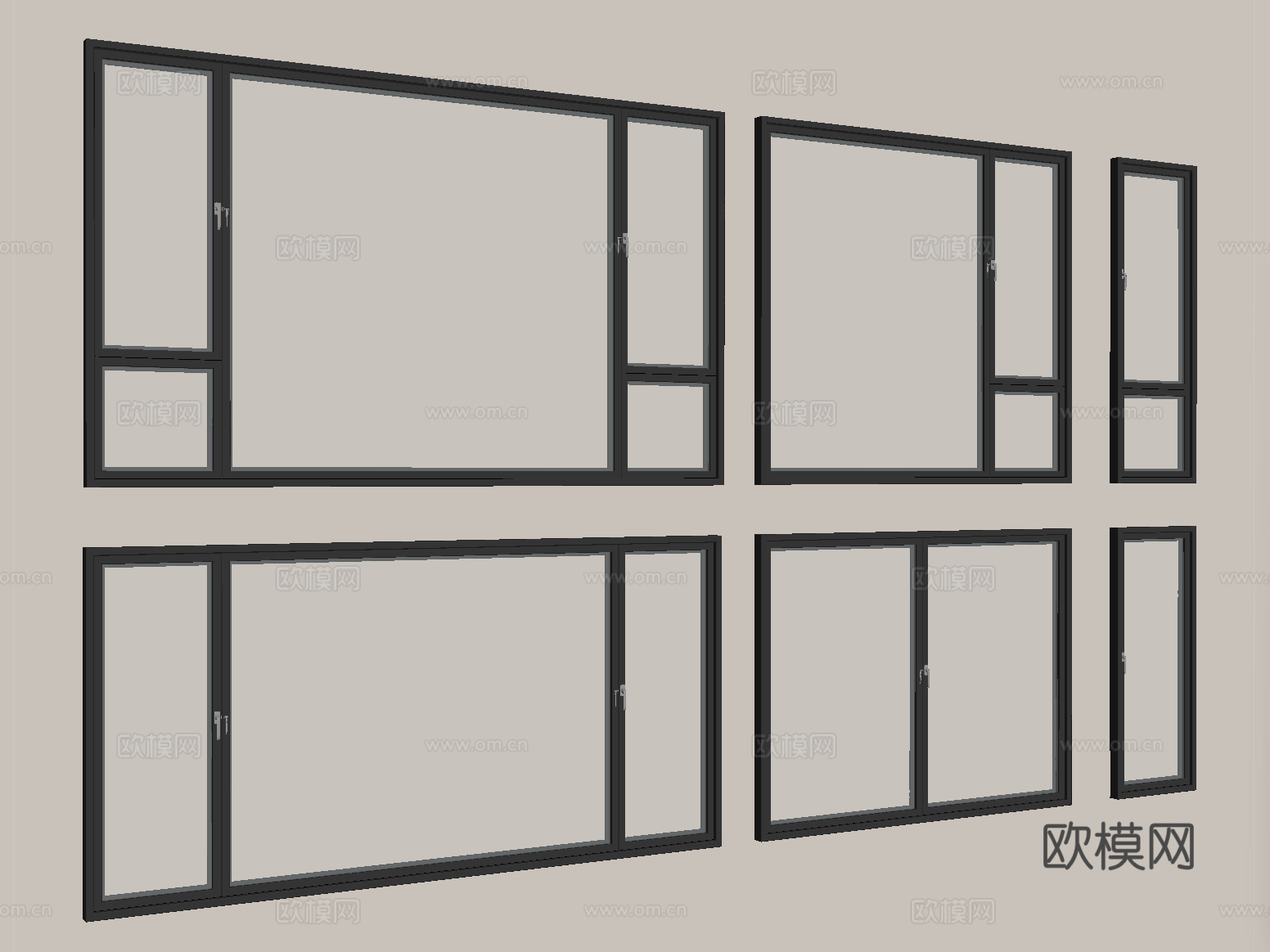 现代窗组合 平开窗 推拉窗 落地窗 阳台窗su模型