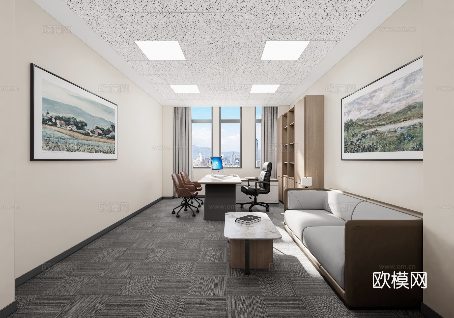 现代办公室  办公室  办公室桌椅su模型