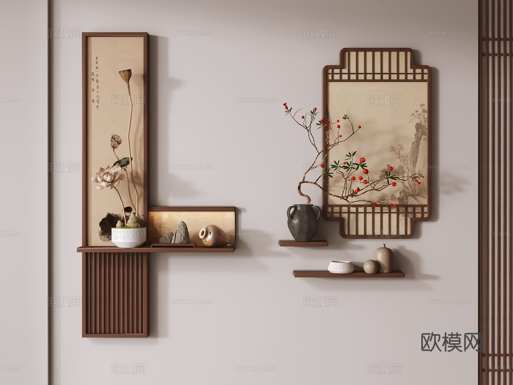 新中式墙饰 挂件 装饰画su模型