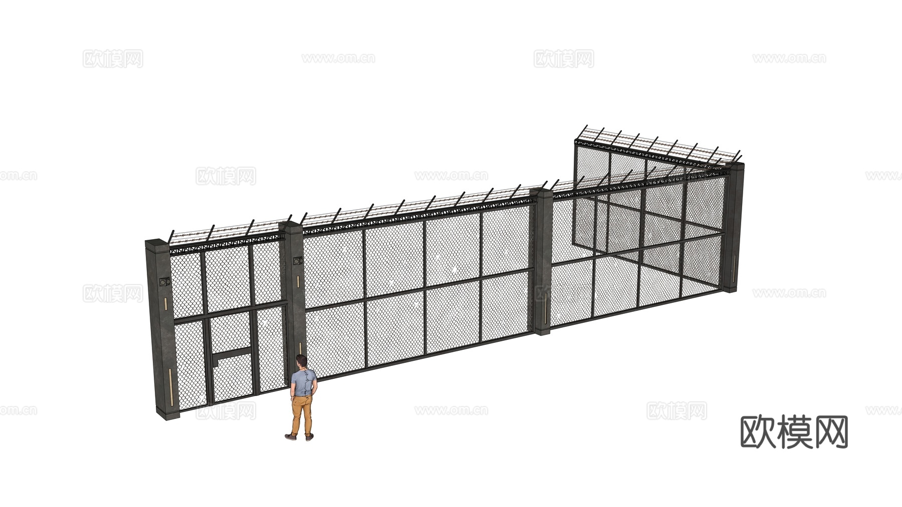 铁丝网围墙 基地围墙 铁网围栏 铁丝网su模型