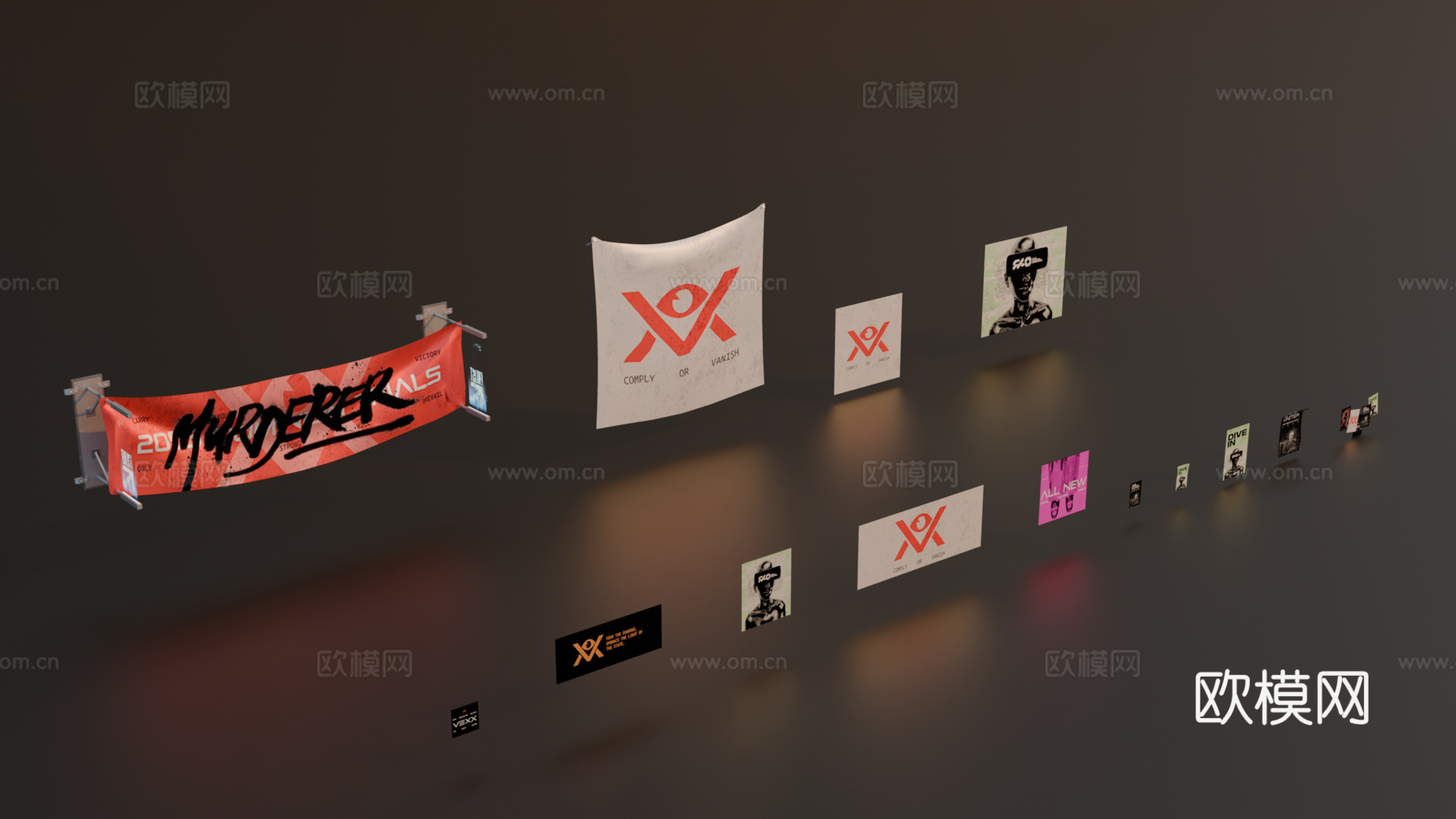 海报 街道广告画 赛博朋克广告 广告展架su模型