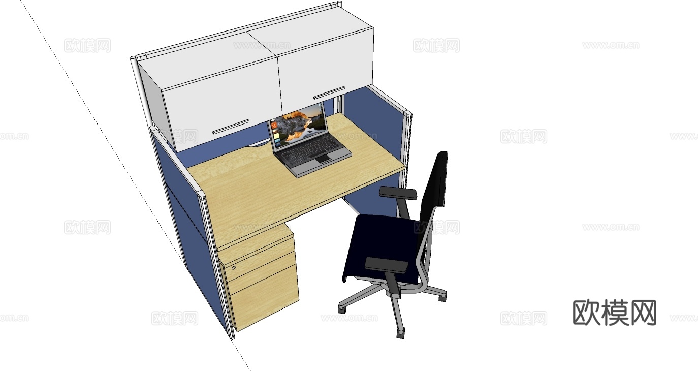 办公工位 办公班台 办公家具 工位 办公室 文件柜su模型