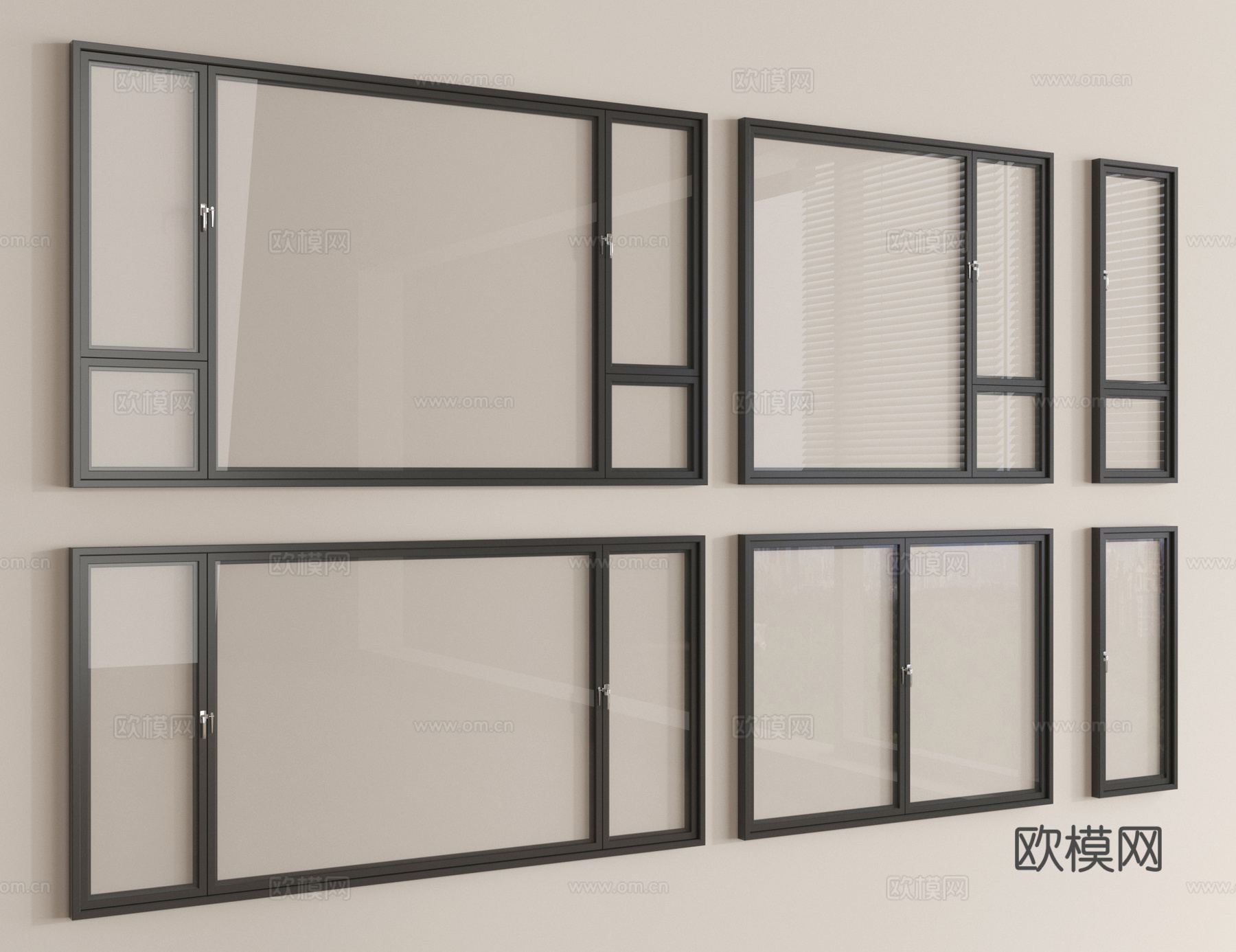 现代窗组合 平开窗 推拉窗 落地窗 阳台窗su模型