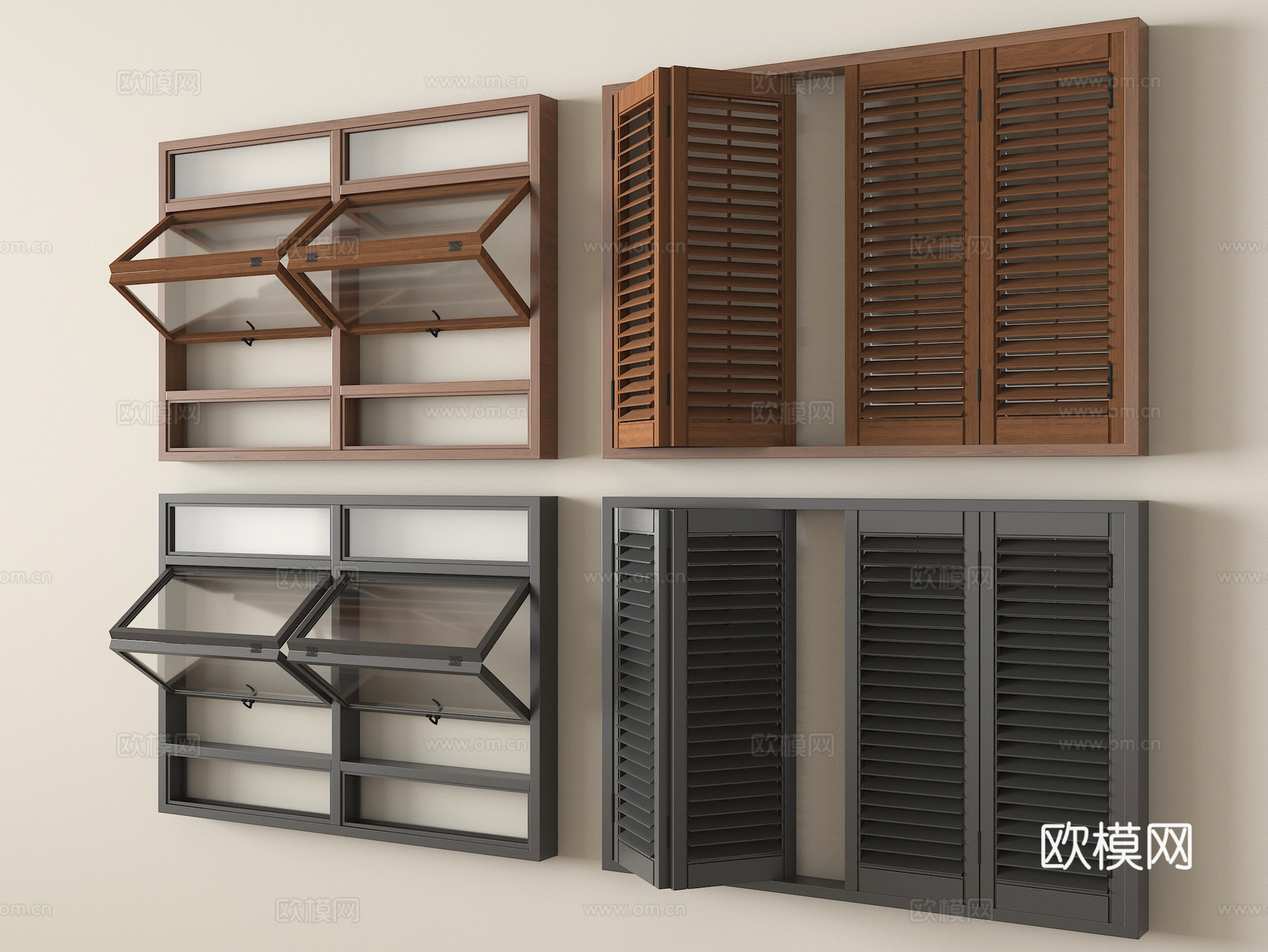 新中式折叠窗 百叶折叠窗su模型