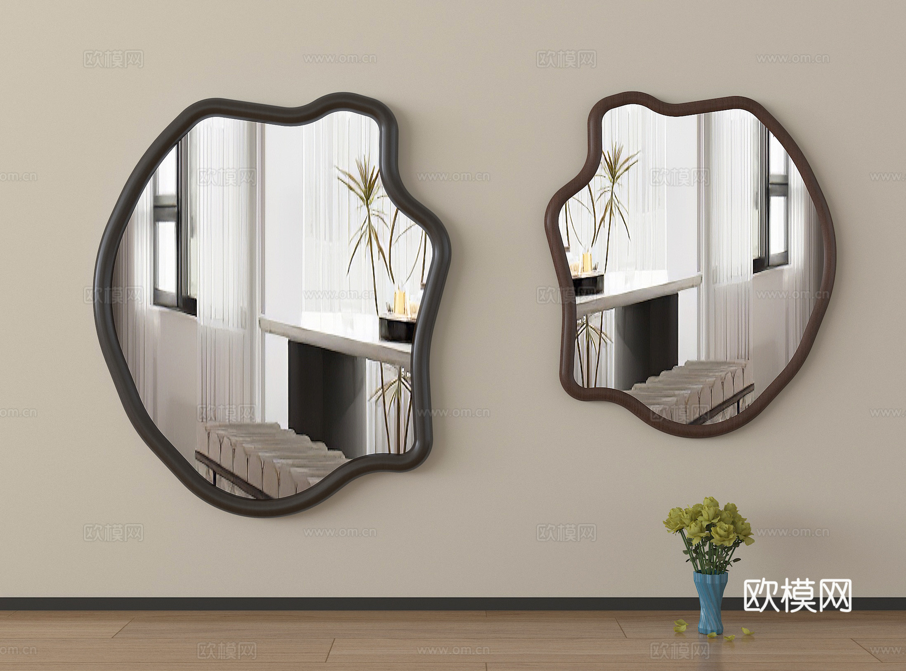 中古风镜子 化妆镜 装饰镜 落地镜3d模型下载