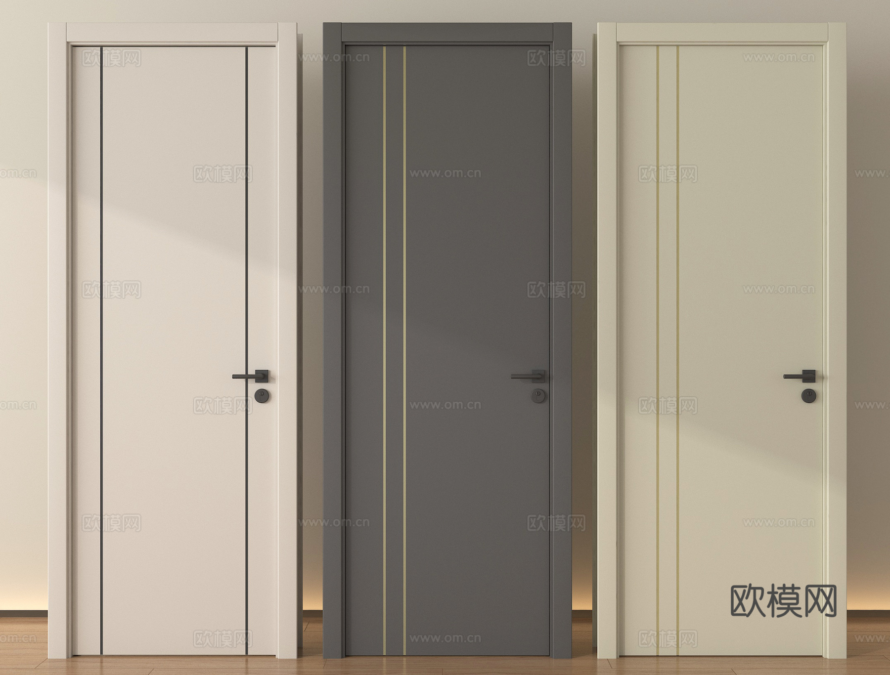 现代单开门 木门 平开门 单开门组合su模型
