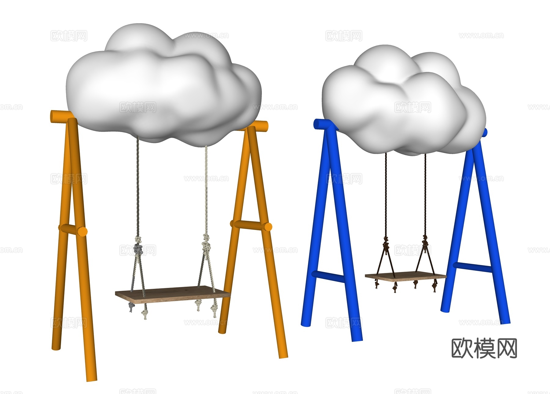现代秋千 白云秋千 现代美陈秋千 网红打卡点秋千 云朵秋千su模型