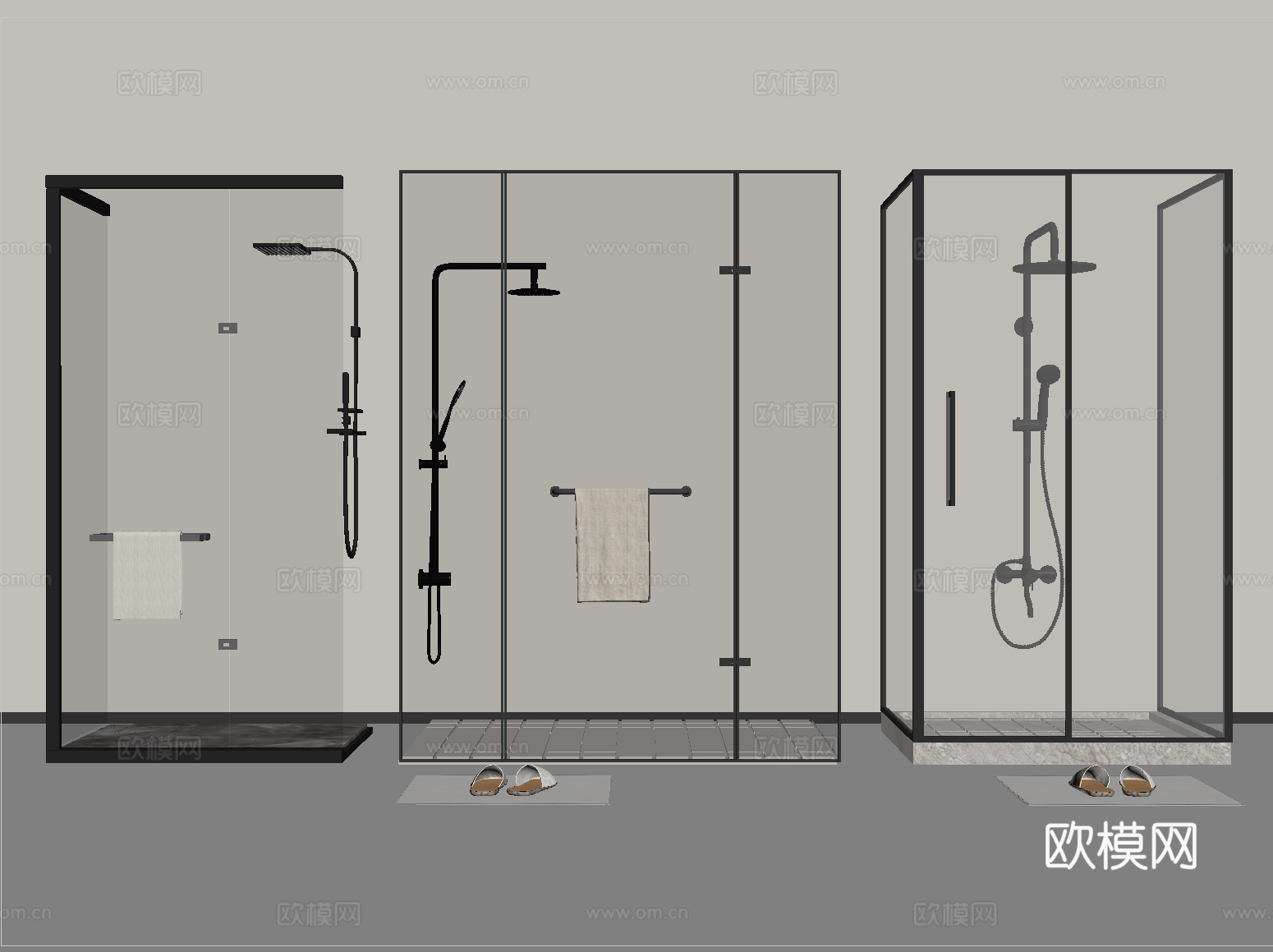 现代淋浴间淋浴隔断 花洒su模型