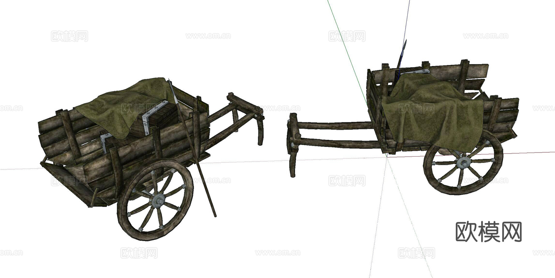 老旧木车 木推车su模型