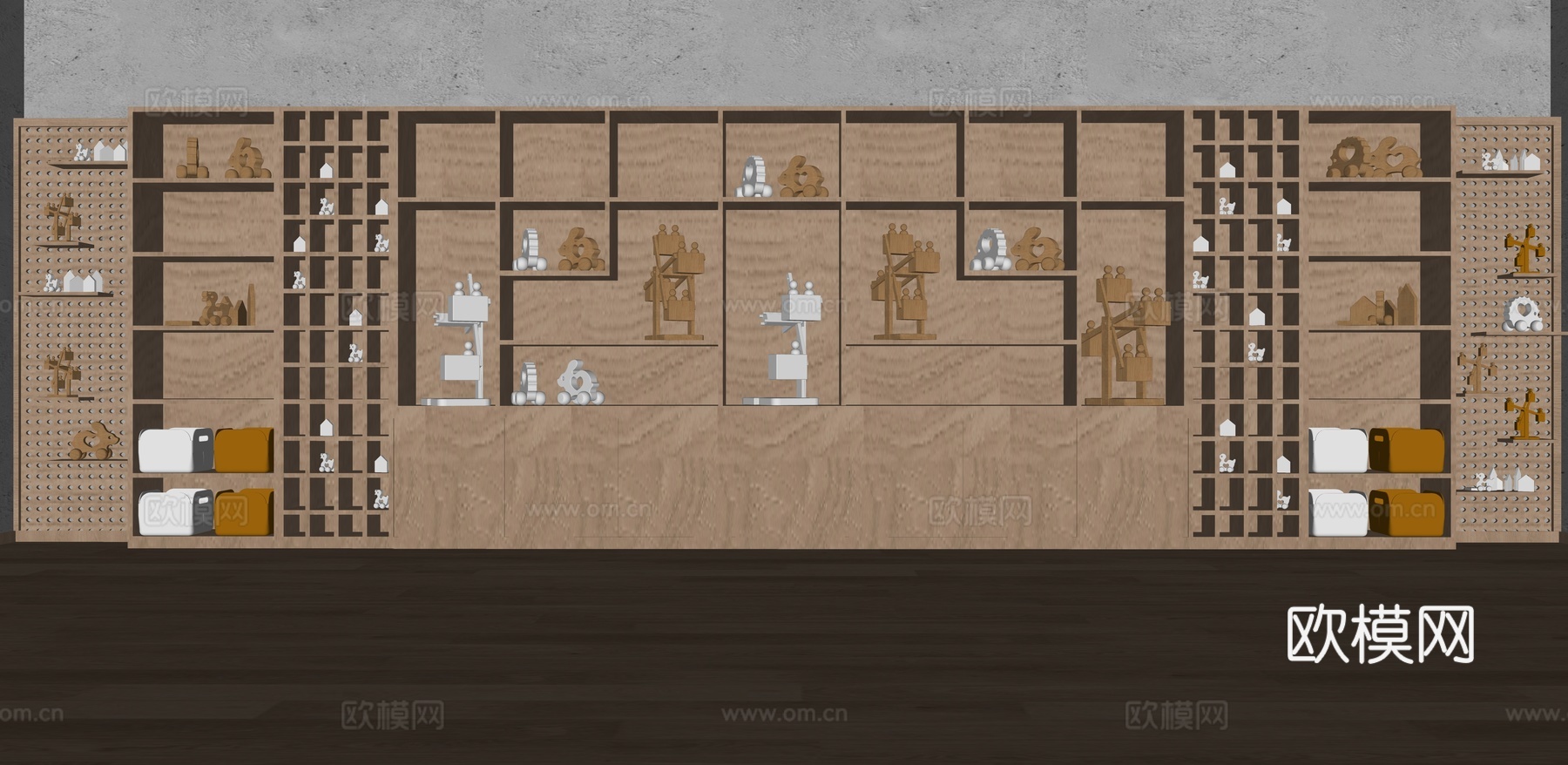现代手工教室洞洞板多宝阁背景墙su模型