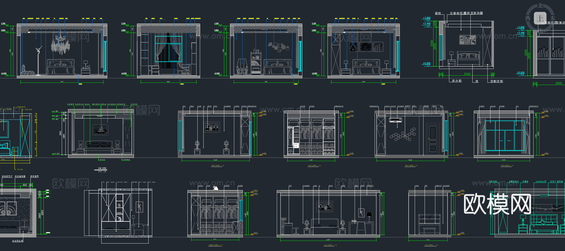 卧室立面图卧室背景墙书房立面图书架施工图主卧次卧书房立面图cad施工图