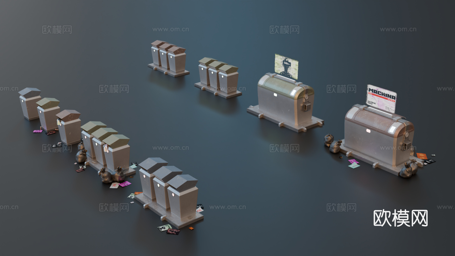科幻垃圾桶 赛博朋克垃圾桶 街道垃圾桶 高科技垃圾桶 电子垃su模型