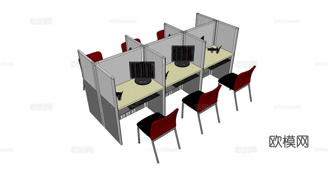 办公工位 办公班台 办公家具 工位 办公室su模型