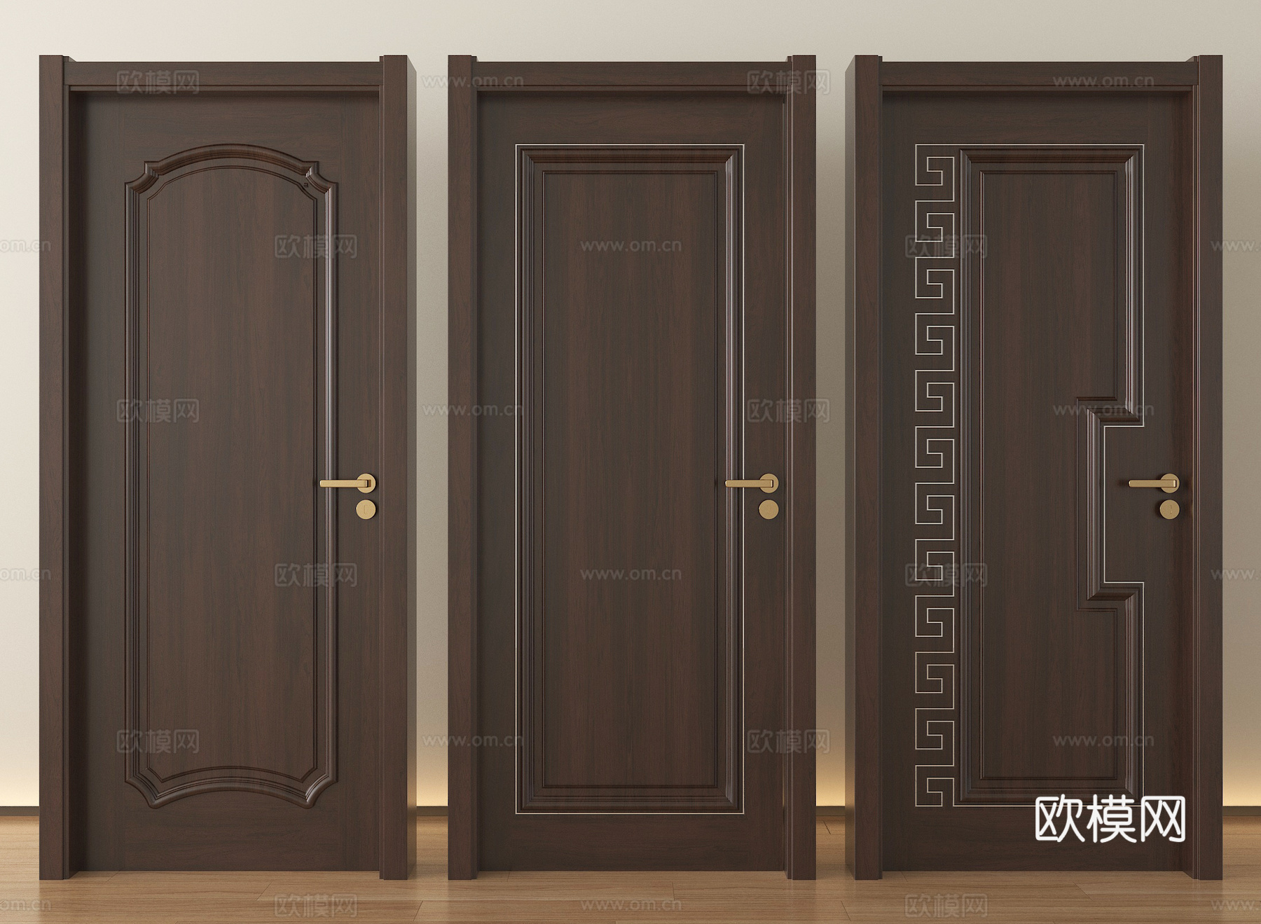 新中式单开门 卧室门 实木门su模型