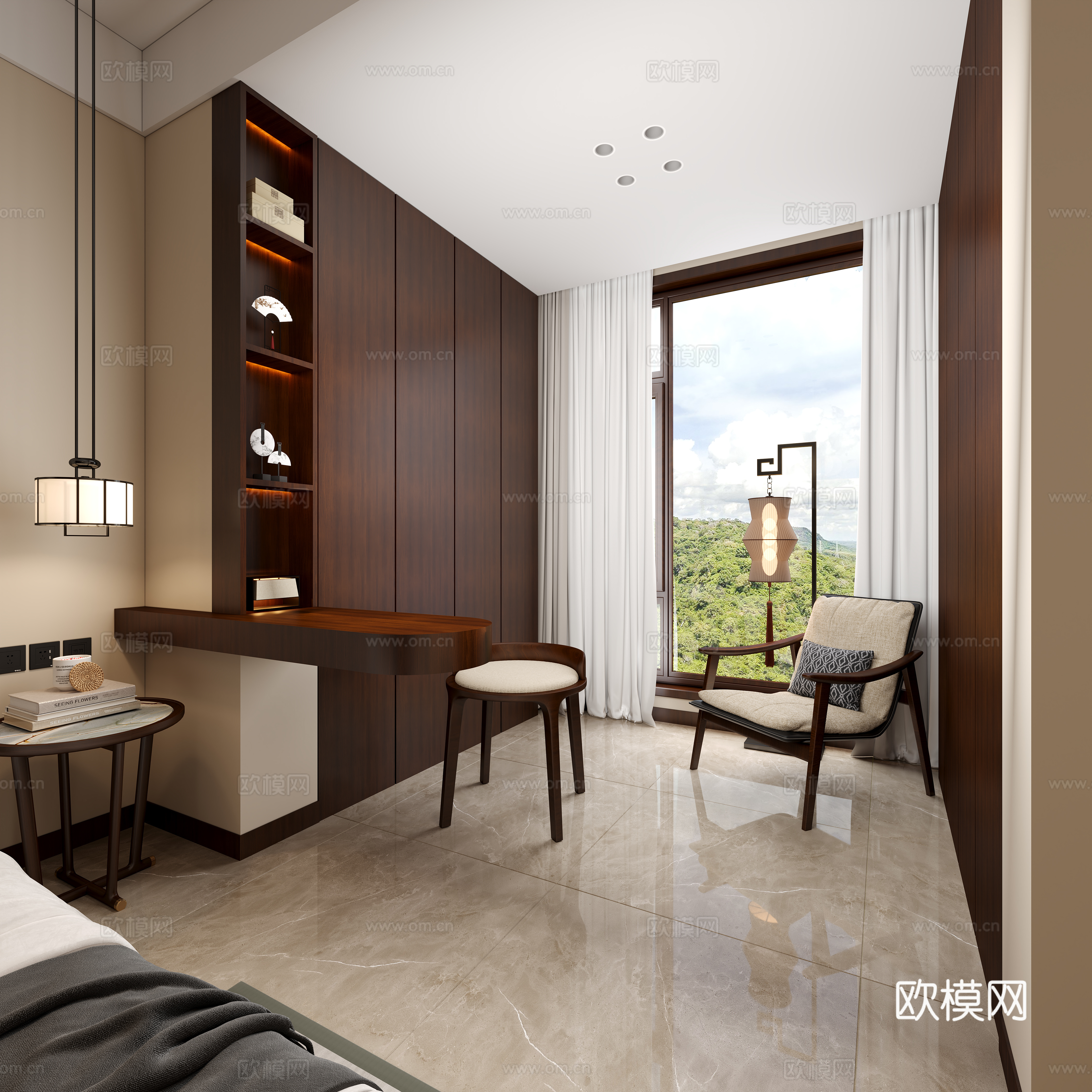中式卧室3d模型下载（渲染图2）