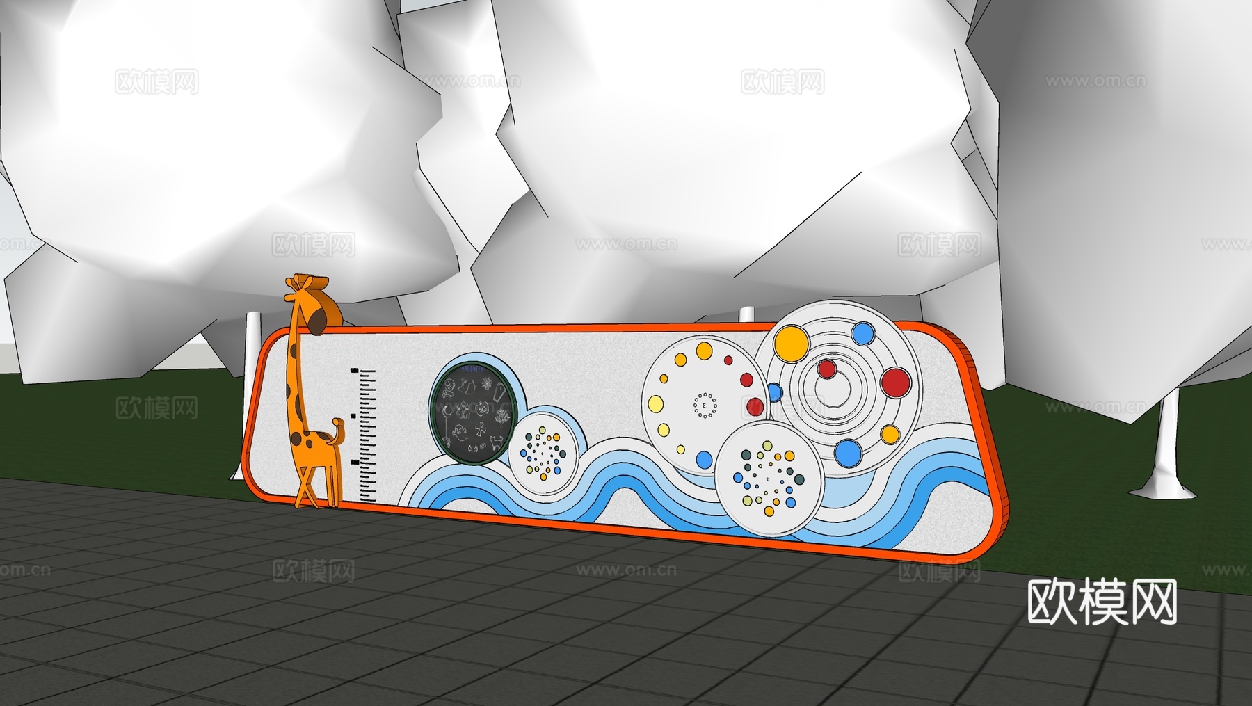 现代儿童互动景墙 直线 儿童景墙su模型