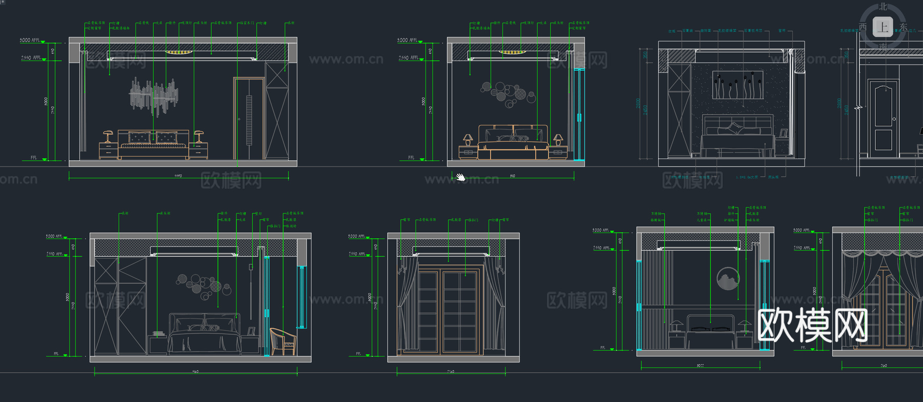卧室立面图卧室背景墙书房立面图书架施工图主卧次卧书房立面图cad施工图