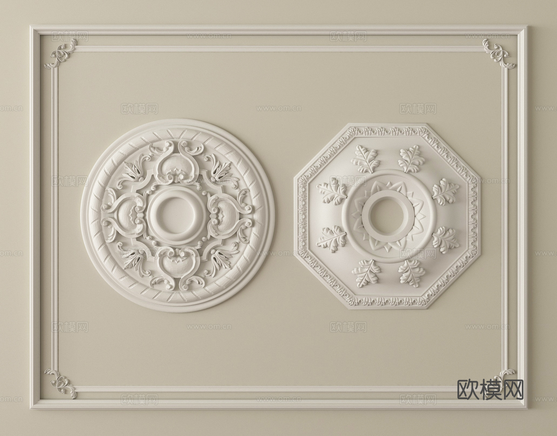 法式石膏线条 雕花 灯盘su模型