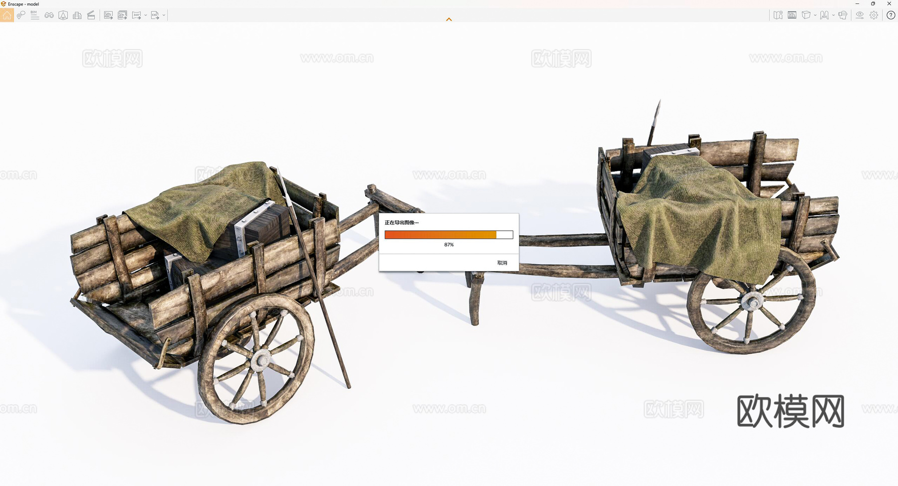 老旧木车 木推车su模型