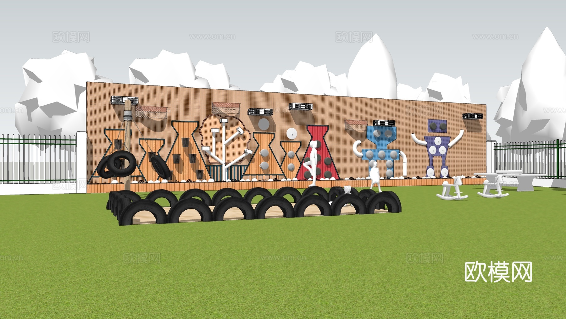 现代儿童玩具景墙 敲击墙 投球游戏墙su模型