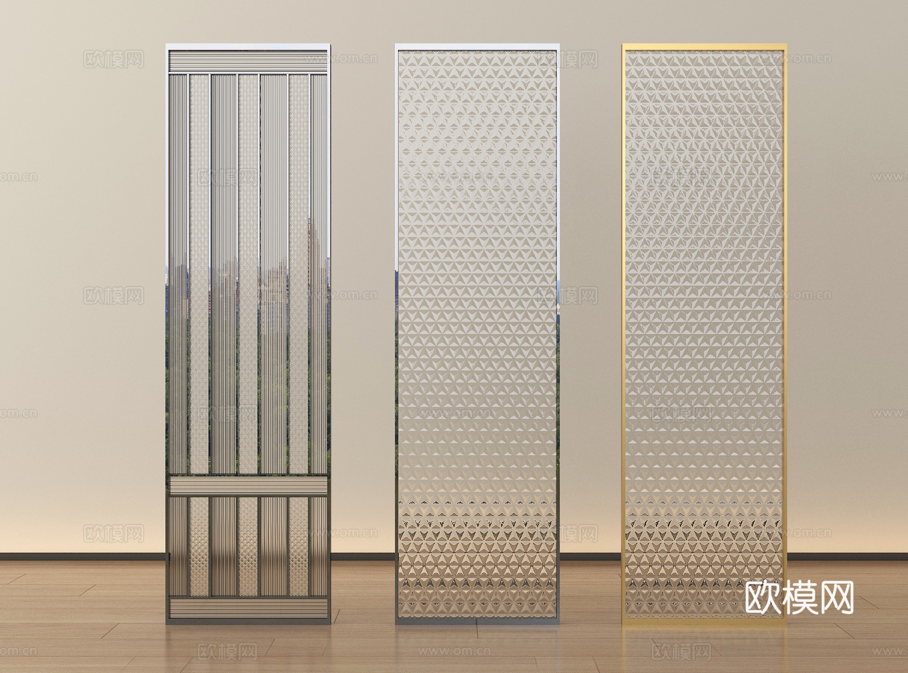 现代玻璃屏风 隔断 长虹玻璃屏风隔断su模型