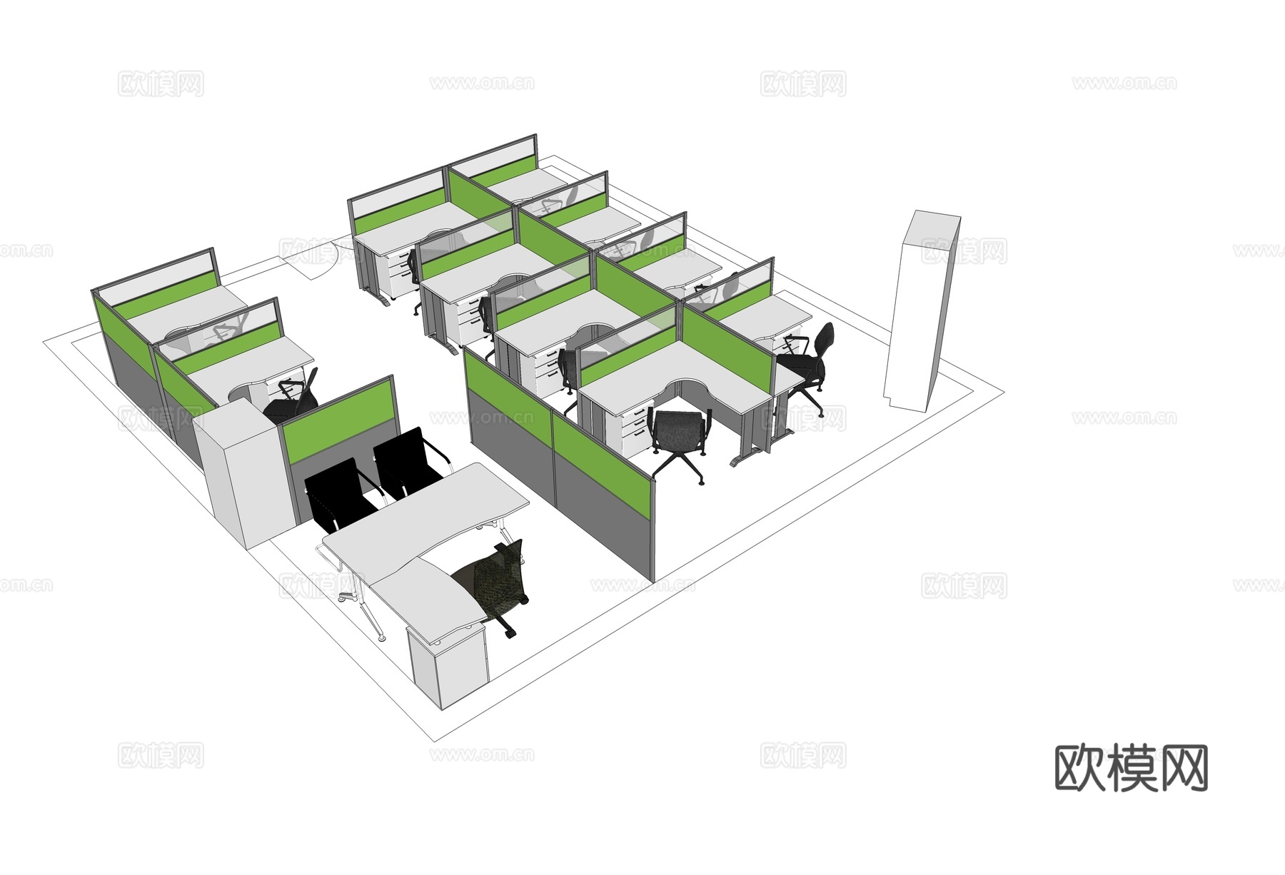 办公工位 办公班台 办公家具 工位 转角办工位su模型