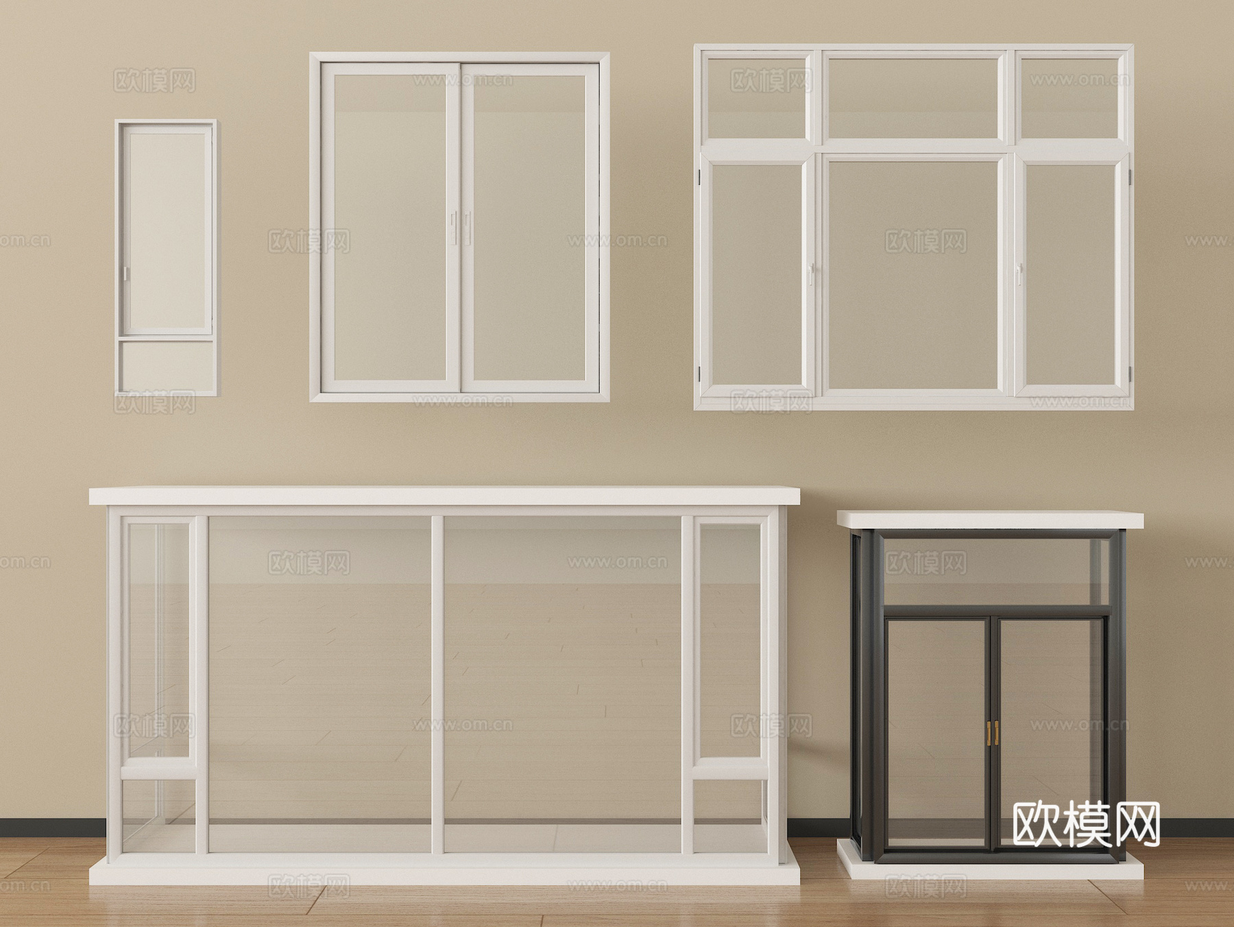 现代窗组合 平开窗 推拉窗 飘窗 阳台窗  落地窗su模型