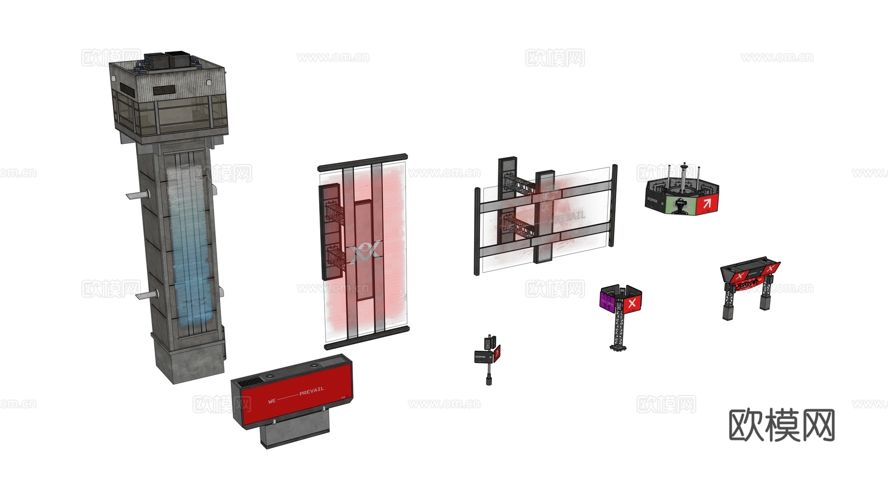 广告展示架 赛博朋克广告 街道广告架 广告画投影 数字广告投su模型