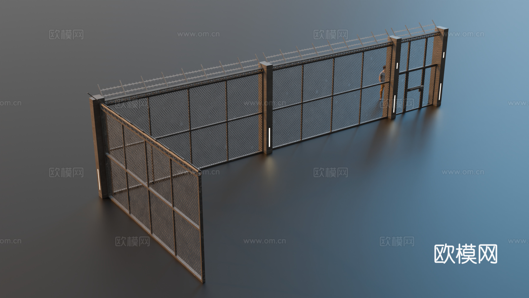 铁丝网围墙 基地围墙 铁网围栏 铁丝网su模型