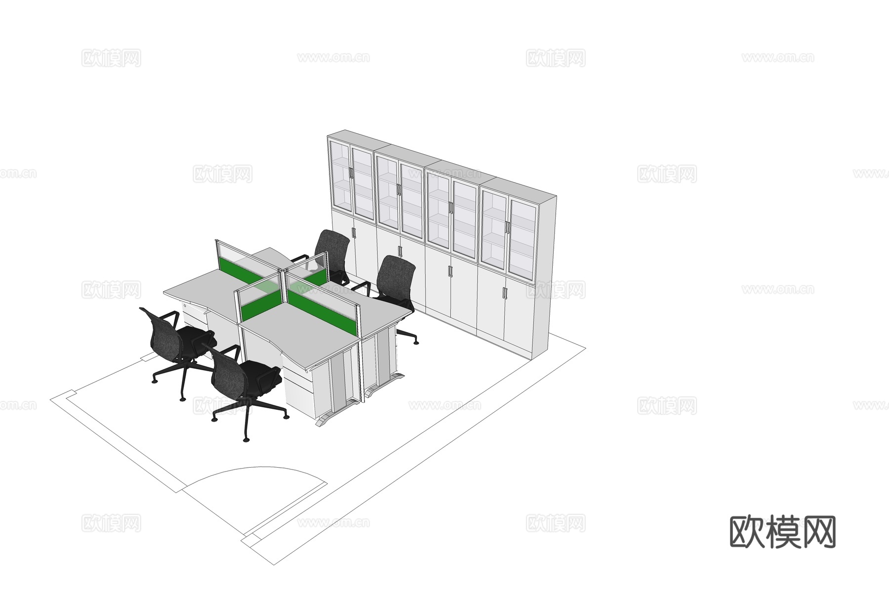 办公工位 办公班台 办公家具 工位 办公室 文件柜su模型