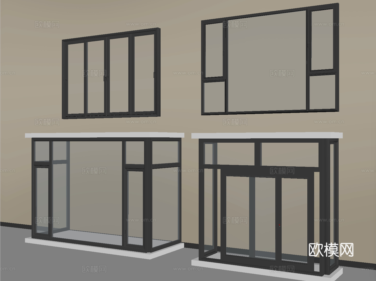 现代窗组合  推拉窗 飘窗 阳台窗su模型